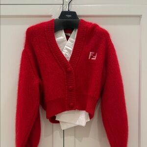 Fendi Women's Vibrant Red Cropped Cardigan